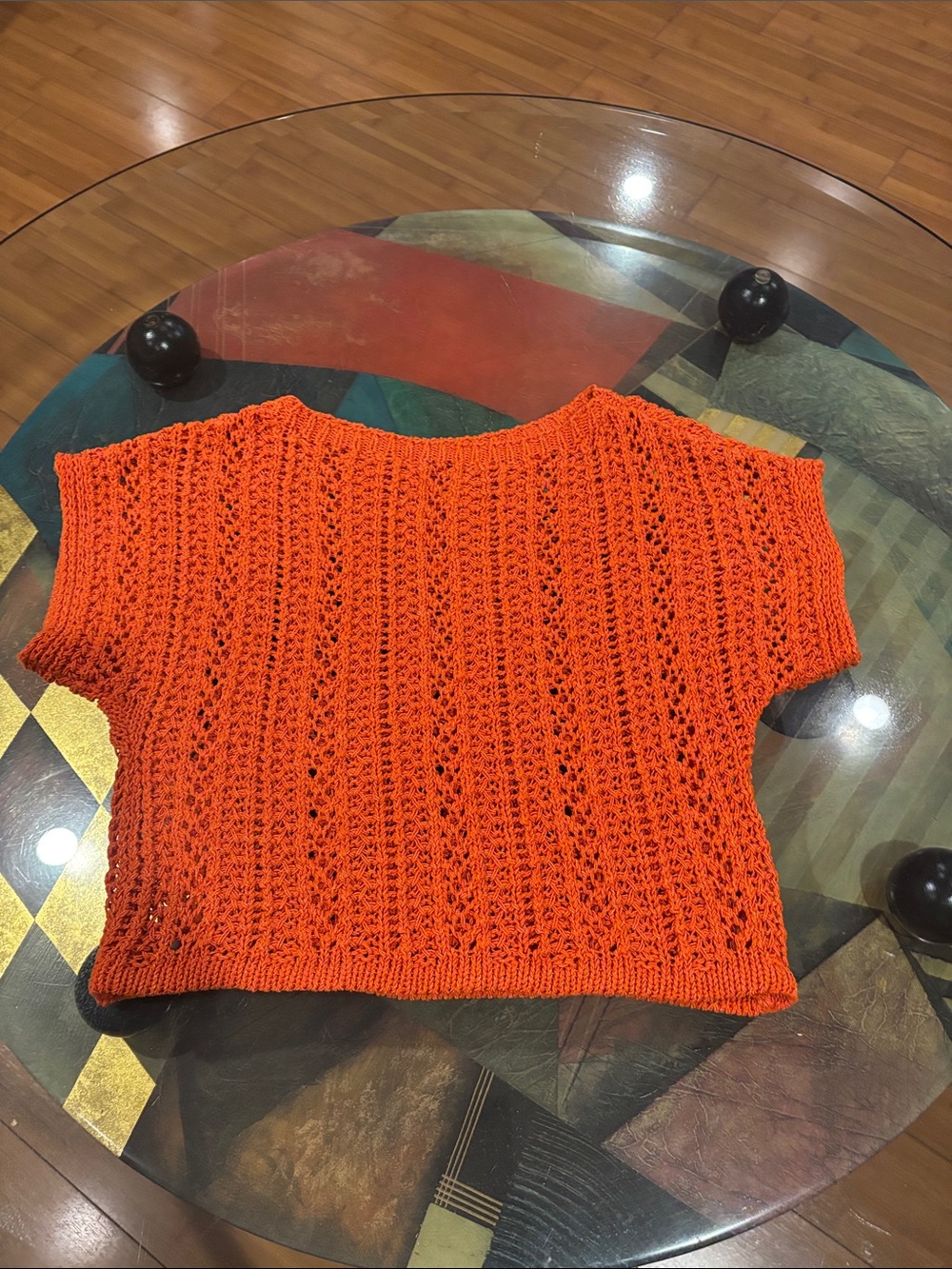 Bright Orange Knit Short-Sleeve Sweater Top - Women